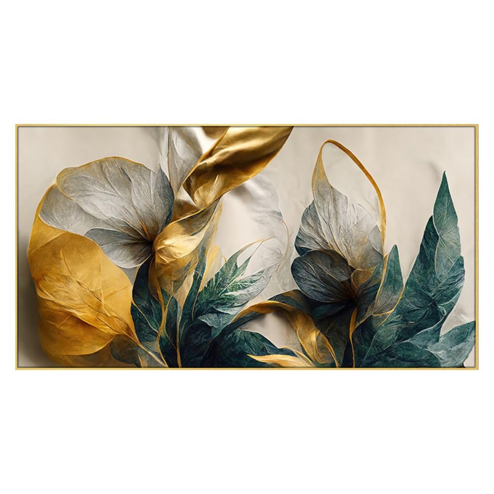DEKORSTATION Canvas Floral Painting for Bedroom Living Room Wall Decoration Abstract Elegant Golden Flower Floating Frame Wall Paintings for Home and Office DΓ©cor Size : 24x48 Inches - Image 2