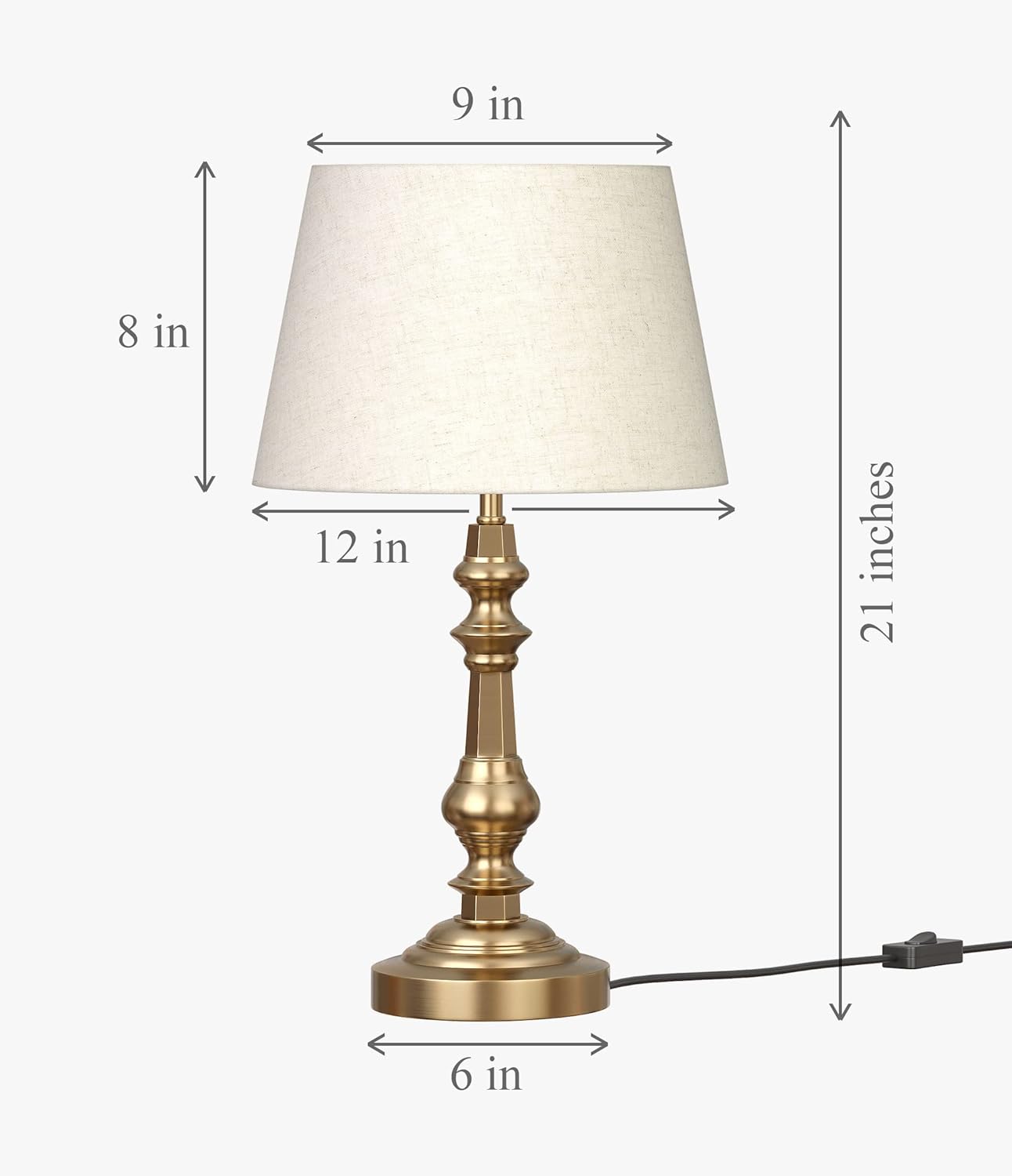 Divine Trends LED, Incandescant, CFL, Smart Bulbs Table Lamp Brass Antique Gold Finish With Off White 12 Inches Lampshade For Bedside, Bedroom, Living Room, Home Decoration, Hotel Pack Of 1 - Image 3