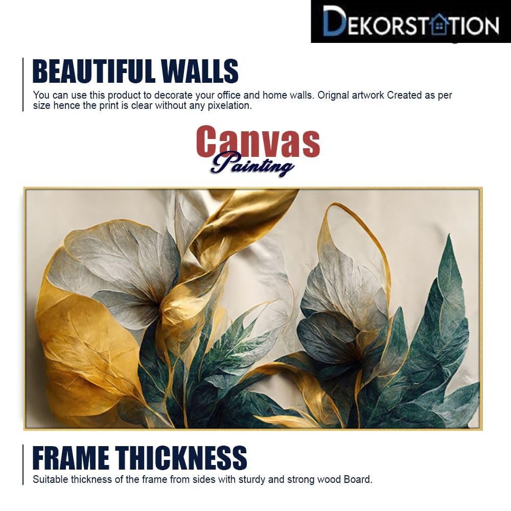 DEKORSTATION Canvas Floral Painting for Bedroom Living Room Wall Decoration Abstract Elegant Golden Flower Floating Frame Wall Paintings for Home and Office DΓ©cor Size : 24x48 Inches - Image 3