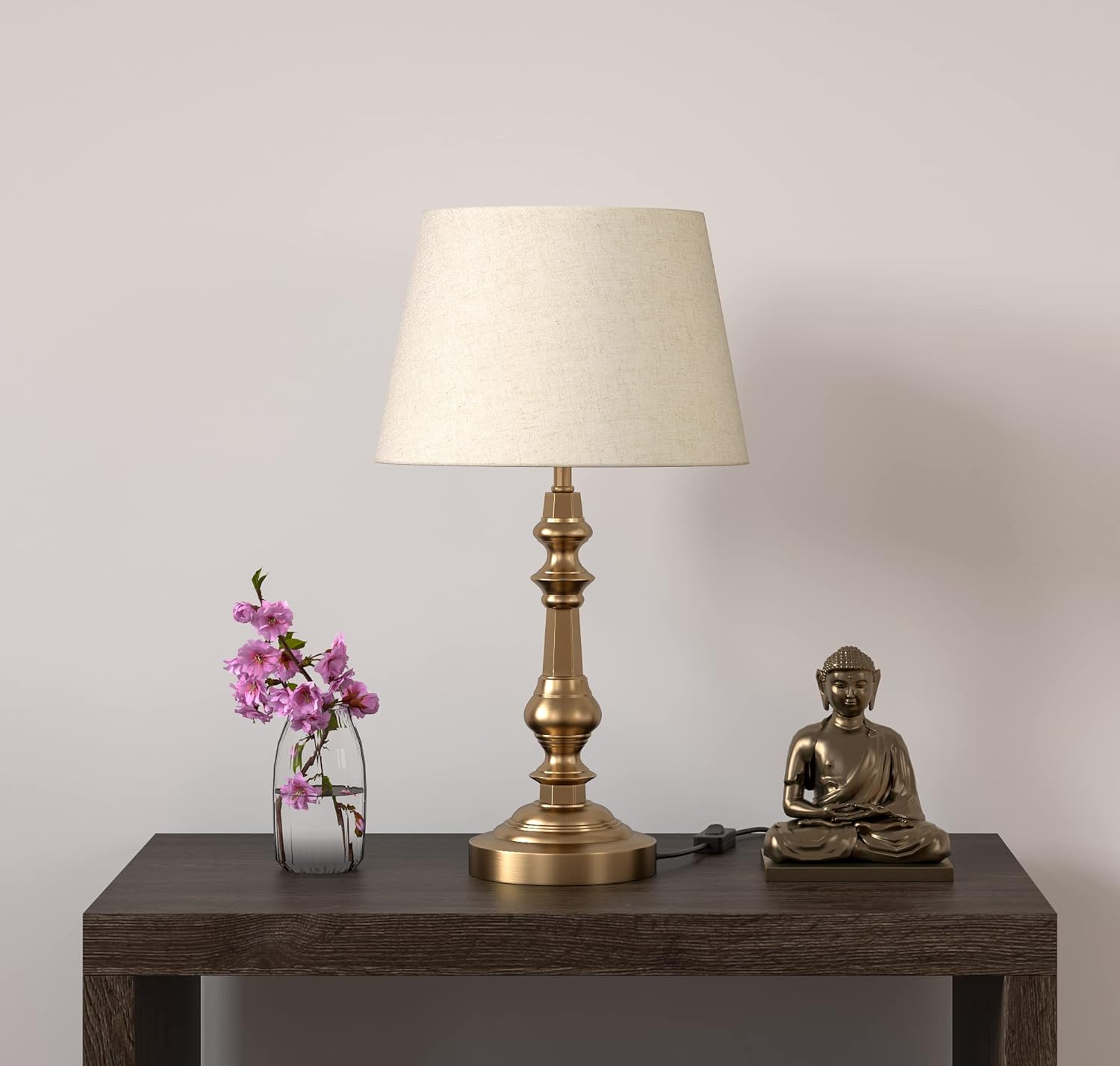Divine Trends LED, Incandescant, CFL, Smart Bulbs Table Lamp Brass Antique Gold Finish With Off White 12 Inches Lampshade For Bedside, Bedroom, Living Room, Home Decoration, Hotel Pack Of 1 - Image 2